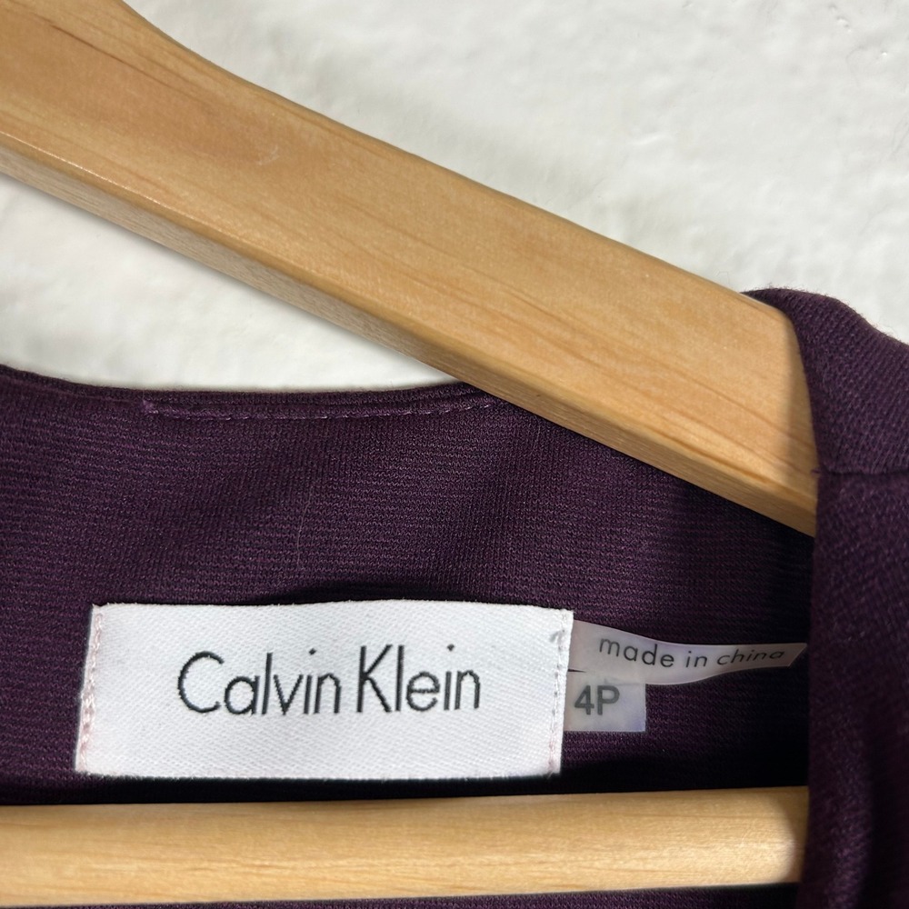 Calvin Klein Sheath‎ Dress Purple Black Striped Belted Sleeveless Size 4P - Picture 4 of 5